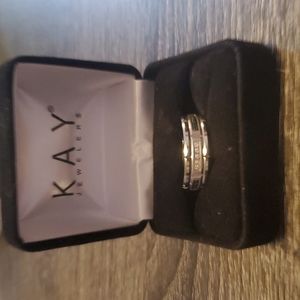 Mens Tungsten wedding band with white and black diamonds.